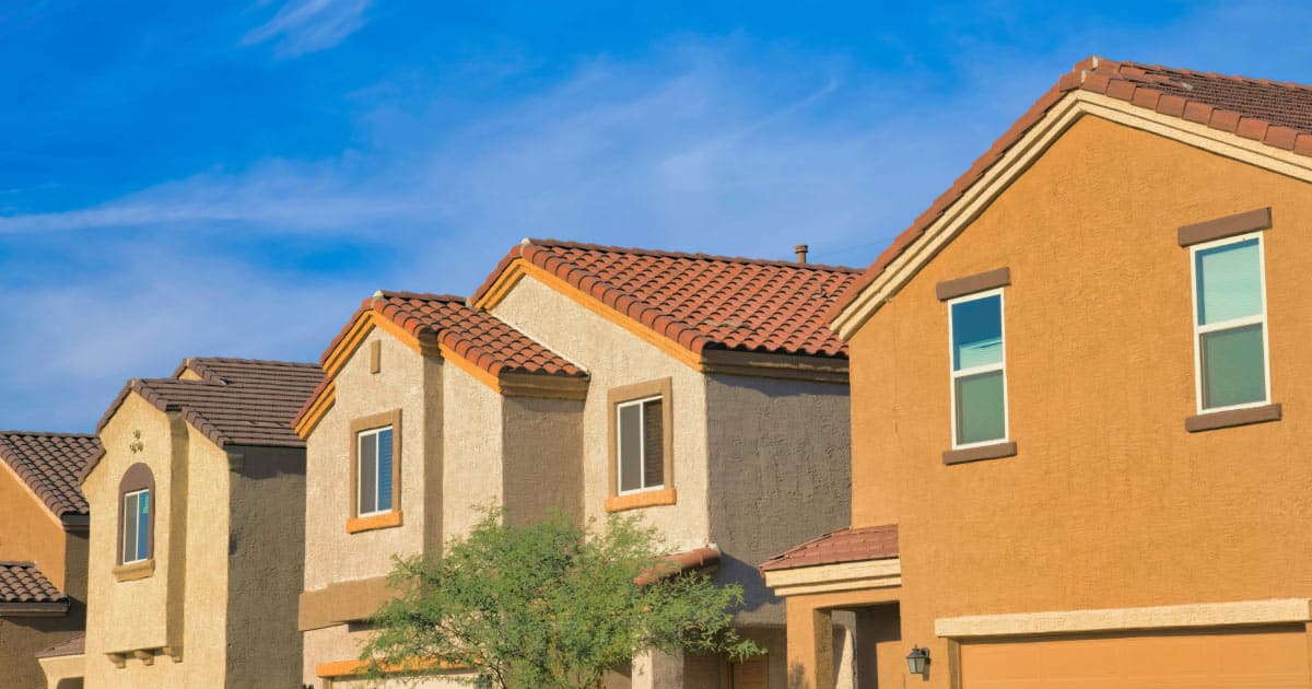 Row of houses in Glendale with clay tile roofs