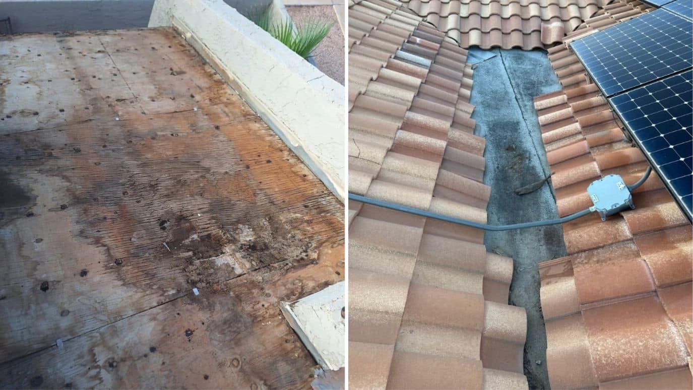 Failing tile roof underlayment in Phoenix home