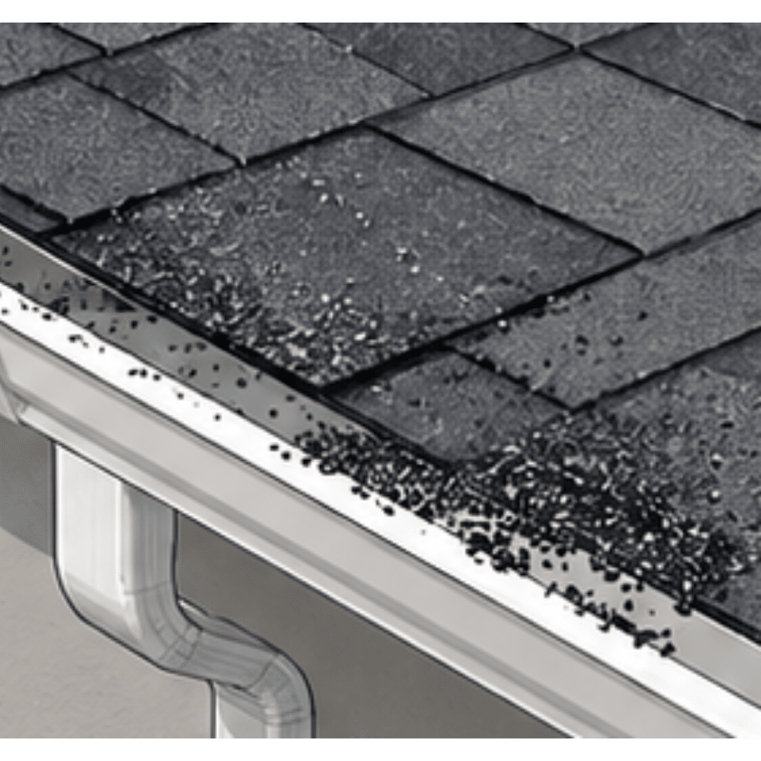 Granules collecting below a shingle roof