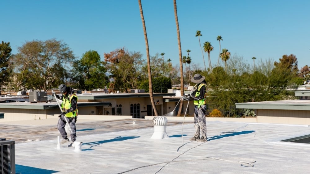 Foam roof refoaming and recoating work in Phoenix showing long-term repair and maintenance