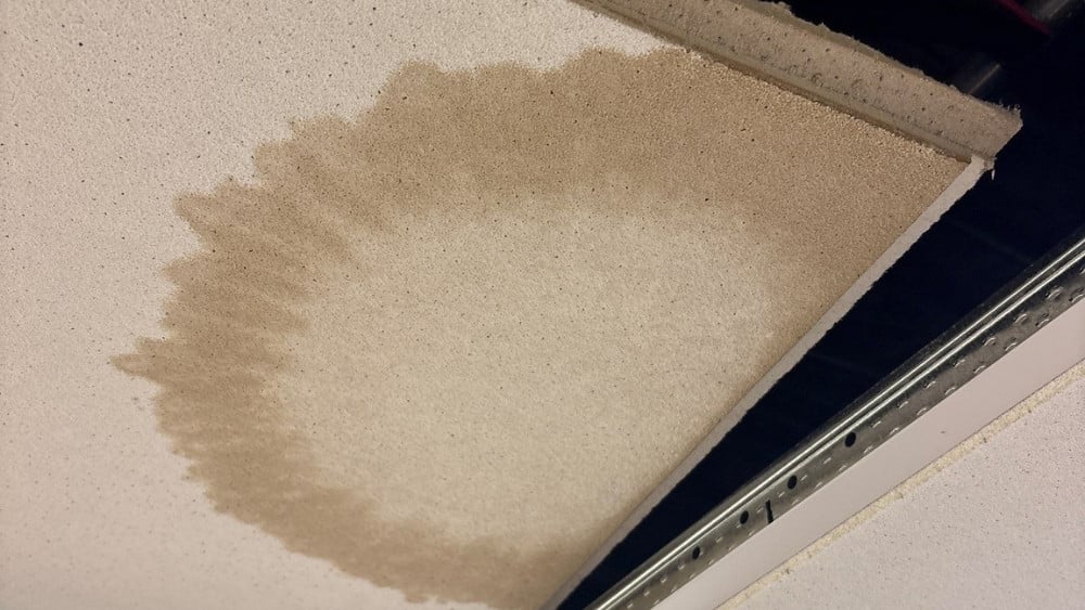 Interior moisture stain in Phoenix home indicating foam roof leak and repair need